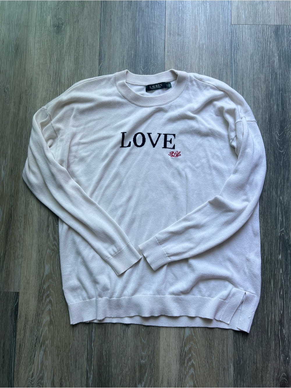 Lauren Ralph Lauren Cream Crewneck Sweater with LOVE Script